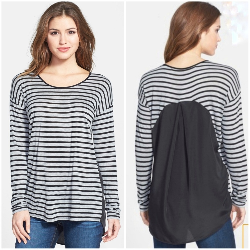 Kensie Mixed Media Striped Tee Nordstrom Small